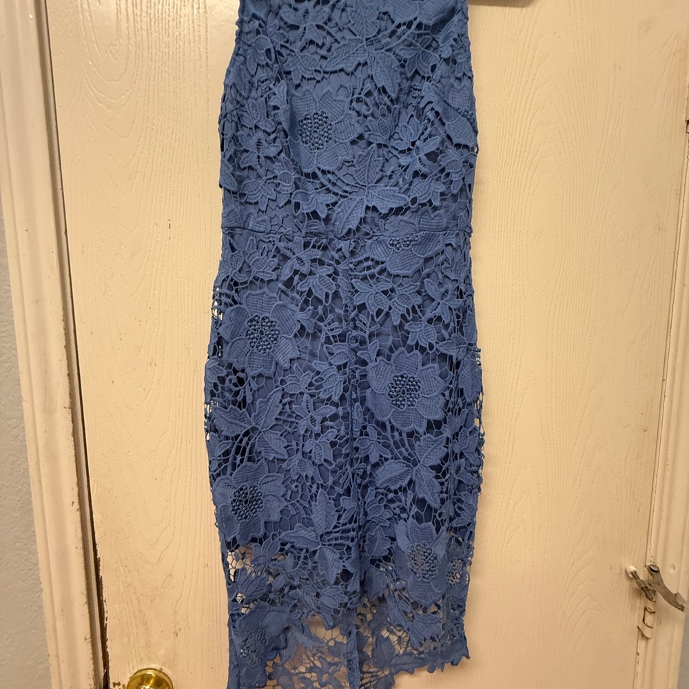 Sleeveless Blue Crochet Floral Midi Dress